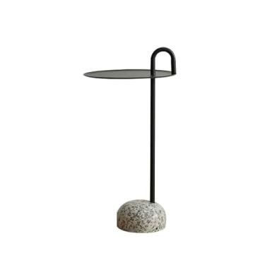 Imagem de Mesa lateral minimalista de ferro para sofá mesa lateral moderna para casa café pedra armazenamento de canto com alça (preto)