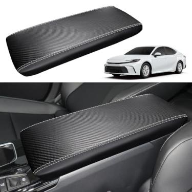 Imagem de YOFAMO Capa Para Apoio De Braço Carro Toyota Camry 2025, À Prova D'Água, Console Central, Proteção Contra Arranhões, Protetor Couro, Acessórios Decoração (Fibra Carbono + Preto)