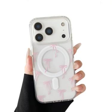 Imagem de ZTOFERA Capa magnética transparente para iPhone 17 Pro, linda fita de coração de amor, gravata borboleta estética, transparente, moderna, fina, macia, à prova de choque, capa protetora para mulheres e