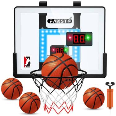 Imagem de Cesta de Basquete com 4 Bolas, Placar Eletrônico, 2 Modos de Jogo e LED Anti-Impacto, Presente Ideal para Crianças, Fansto, Branco