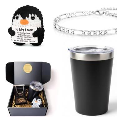 Imagem de Kit Presente Masculino Copo Térmico Inox Premium Bracelete Prata Aço Inoxidável Acessório Elegante Surpreenda Namorado Esposo Noivo Dia dos Namorados Aniversário Casamento Natal Criativo Completo