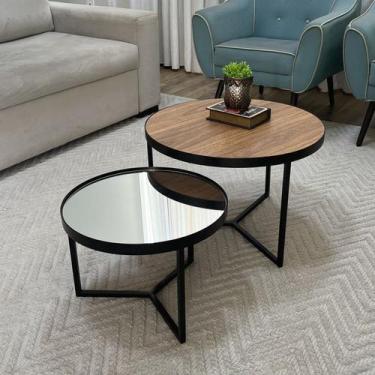 Imagem de Conjunto Mesa de Centro Redonda Dallas Amadeirado com Espelho - BELI H