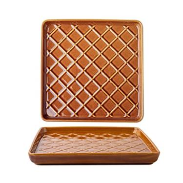 Imagem de Prato de serviço prato de jantar quadrado prato de sobremesa de cerâmica prato de salada prato de jantar cozinha doméstica restaurante prato plano xadrez pratos de jantar vintage (cor: 1)