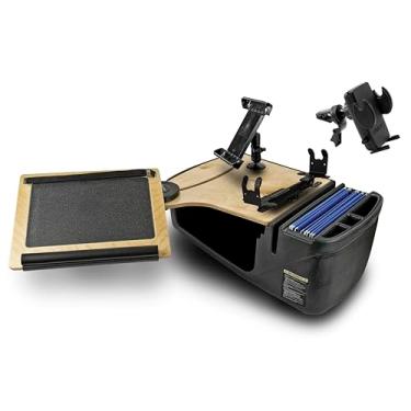 Imagem de AutoExec AE-RDFS-PS-TAB-VC-11M Mesa de alcance do assento dianteiro do carro e estação de trabalho portátil com suporte para impressora, suporte para tablet e clipe de ventilação do telefone, natural