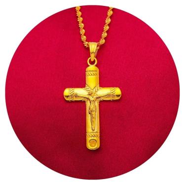 Imagem de Colar Crucifixo Dourado Banhado a Ouro Religião Fé Deus