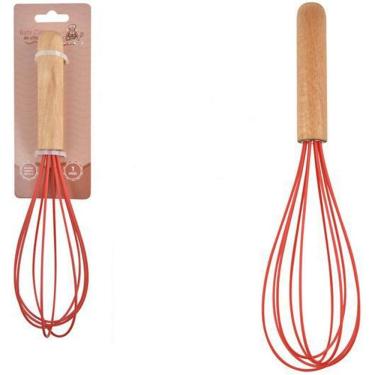 Imagem de Fue Fouet Batedor de Clara Vermelho em Silicone Cabo Madeira