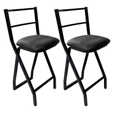 Imagem de Kit 2 Banquetas Gourmet Alta Metal Estilo Industrial Assento Corino Preto