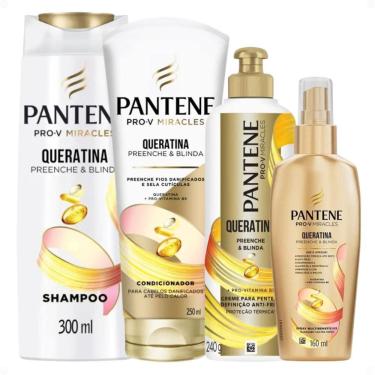 Imagem de Kit Pantene Pro-V Queratina: Shampoo 300ml, Condicionador 250ml, Creme Para Pentear 240g e Spray Multibenefícios 160ml