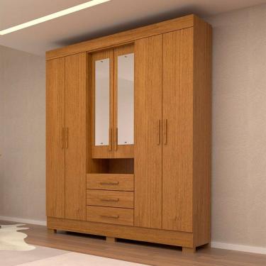 Imagem de Guarda-Roupa Casal Débora Capelinha 6 Portas 3 Gavetas com Espelho 100% Mdf Cinamomo - Acp Móveis