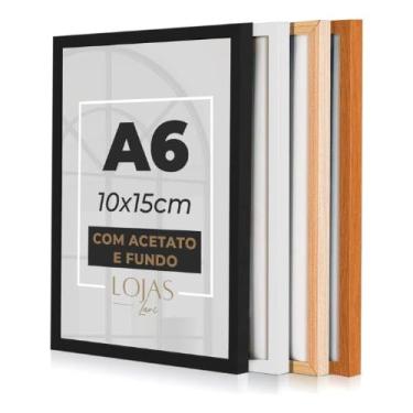 Imagem de Kit 6 Molduras Porta Retrato A6 10x15cm Acetato Fundo Liso Quadros Foto (Preto)