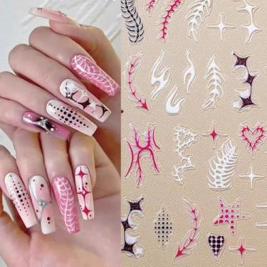 Imagem de 2 folhas estilosas 5D relevo escultura arte arte arte conjunto personalidade pentagrama design com esqueletos e pontos DIY decoração de unhas para entusiastas de manicure
