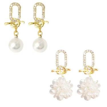 Imagem de Brincos femininos de borla de cristal temperamento, brincos de bola florais de alta qualidade, one size, Liga de aço, Sem pedra preciosa