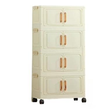 Imagem de Caixa Organizadora Multiuso Dobrável com Rodinhas e Porta – Empilhável Ideal para Banheiro Cozinha Roupas e Closet (40cm(leite branco 4 camadas))