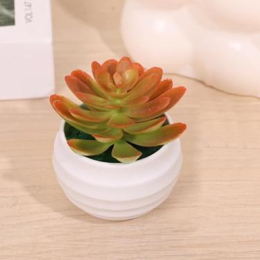 Imagem de 1 pacote com mini plantas suculentas artificiais de aloe - plantas falsas em vasos de toque real com vasos de cerâmica, decoração de mesa pequena para casa, escritório, mesa e prateleira (vermelho)