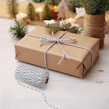 Imagem de Cordão cinza e branco, fio de algodão de 2 mm, fio de algodão para padeiros, barbante de embrulho de presente para férias, embrulho, artes e artesanato DIY, decoração de casa, macramê