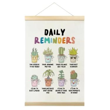 Imagem de Decoração de parede inspiradora com moldura de pôster de cacto, impressões de saúde mental para sala de aula, lembretes diários, fotos de plantas, decoração pendurada para terapia de aconselhamento
