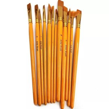 Imagem de Conjunto de pincéis de tinta, pacote com 12 pincéis de nylon para acrílico, óleo, aquarela, rocha, rosto corporal, arte de unhas, pintura artística, desenho adulto (amarelo)