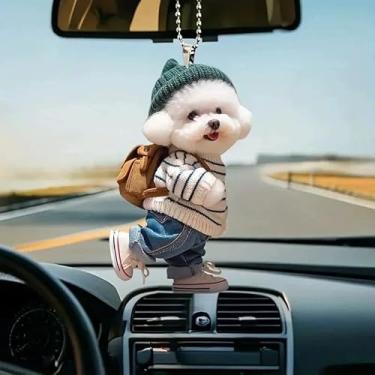 Imagem de 1 peça 2D chaveiro de carro de pelúcia acrílico pingente criativo cachorro feminino decoração carro acessórios interiores, A