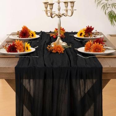 Imagem de Caminho de mesa preto de Halloween, gaze rústica boho para outono, dia de Ação de Graças, 30 cm, corredor de pano de queijo para casamento, festa, chá de bebê, aniversário, decoração de casa e