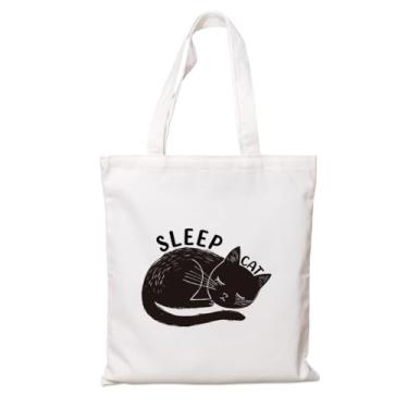 Imagem de Bolsa de ombro reutilizável de pano para trabalho, gato do sono, presentes inspiradores para mulheres mães, sacolas de compras reutilizáveis, bolsa branca para mulheres, presentes multiuso para mães