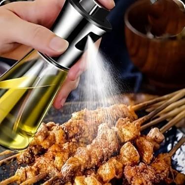 Imagem de Pulverizador de azeite de oliva de vidro de 200 ml, spray de cozimento contínuo com controle de porção, dispensador de óleo para cozinha, churrasco, salada, fritadeira (garrafa verde, impressão