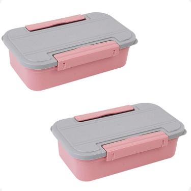 Imagem de Kit 2 Marmita E Pote 2 Em 1 Rosa Com Travas Laterais 780Ml