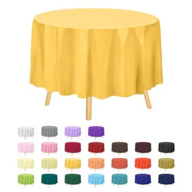 Imagem de Toalha de mesa de plástico premium de 213,4 cm, capa de mesa redonda de plástico - amarela