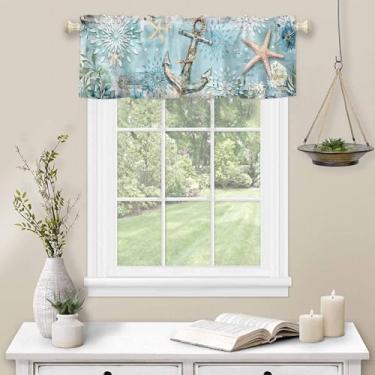 Imagem de Cortina de decoração âncora de cozinha para janela, oceano, estrela-do-mar, azul petróleo, bolso para varão, sanefa, cozinha, tratamento de janela para quarto, sala de estar, 137 x 45 cm