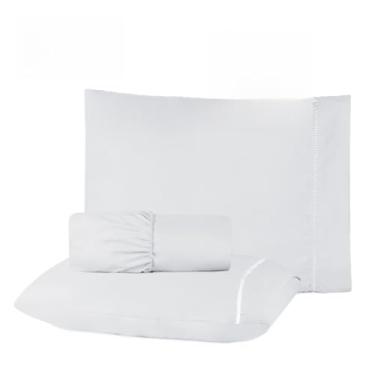 Imagem de Kit Jogo De Lençol 04 Peças 400 Fios Cama Casal Micropercal Ponto Palito(branco,Casal Queen 4)