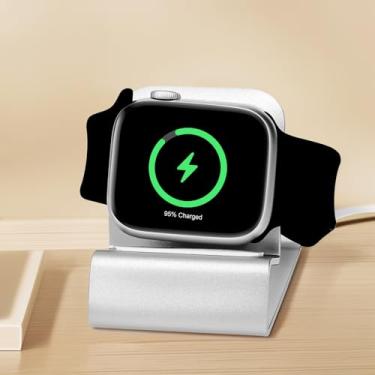 Imagem de Suporte de carregamento de relógio para mesa de cabeceira – estação de base compacta compatível com Apple Watch séries 1 e 2 e 3 a 38 mm e 42 mm/série 4 a 40 mm e 44 mm (prateado)