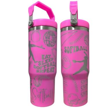 Imagem de Silva lining designing Garrafa de água de softbol de 850 g | Gravada a laser nos EUA | Copo esportivo de aço inoxidável rosa | Seguro para lava-louças | Presente para jogadores e treinadores de