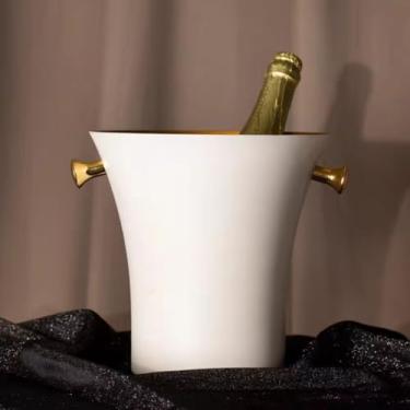Imagem de Balde de gelo de aço inoxidável bicamada preservação do calor isolamento frio bonito KTV champanhe vinho tinto cerveja gelo bloco de gelo balde comercial (branco, único)