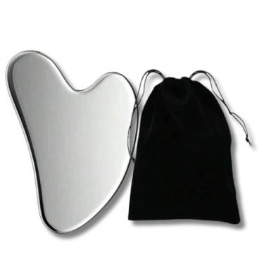 Imagem de Gua Sha em Aço Inox para Massagem Facial, Ferramenta Anti-Rugas, Cuidados com a Pele + Saquinho