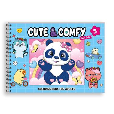 Imagem de Livro de Colorir Adulto Cute & Comfy Panda — Capa Dura Azul, 40 ilustrações