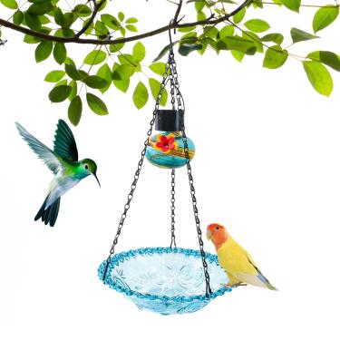 Imagem de Alimentador de pássaros ao ar livre, bandeja de banho de pássaros, bebedouro decorativo fácil de limpar casa de pássaros pendurável resistente ao clima para jardim, corrimão, cerca, terraço, quintal