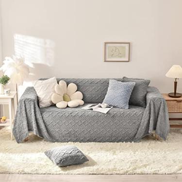 Imagem de SPOUR Mantas macias e fofas para sofá, capa de sofá de dupla face espessa, protetor de sofá de 4 lugares, decoração de sala de estar (cinza claro, 180 x 340 cm)