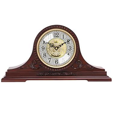 Imagem de Relógios de cornija de madeira maciça, relógios de lareira decorativos para casa com carrilhão, mesa silenciosa operada por bateria, usados para sala de estar, escritório, quarto