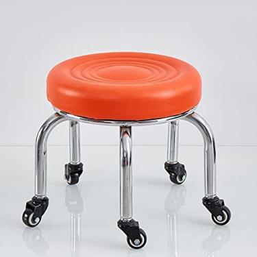 Imagem de BSNANCA Banqueta de roda de assento baixo cadeira de couro PU assentos de rodinhas rodas universais para escritório em casa fitness banco redondo rolante, A (D) (D)