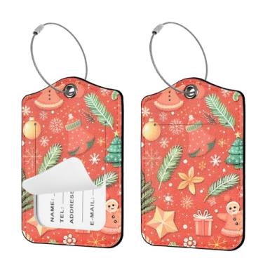 Imagem de Seorsok 2 etiquetas de viagem de bagagem para malas, etiqueta de nome de couro PU de Natal com capa de privacidade e cartão de identificação e anel de metal durável adequado para bolsas e mochila