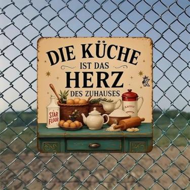 Imagem de Die Küche Herz Des Zuhauses Baking Vintage Metal Tin Sign Wall Art - Decoração de parede retrô de 20 x 20 cm para casa, bar, garagem e escritório fazenda