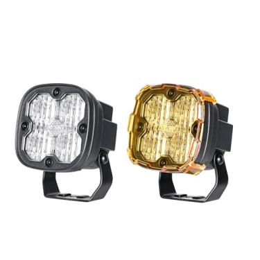 Imagem de Aexploer Kits combo de luzes de vala de LED de 7,6 cm com suportes para Wrangler TJ 1997-2006, holofote de ponto de vala para montagem no capô de pilar, 2 lentes amarelas, par