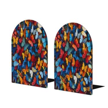 Imagem de Pintura de borboleta de flores retrô grandes suportes de livros de madeira decorativo antiderrapante resistente terminais de livro para mesa de escritório em casa biblioteca de estudo escolar