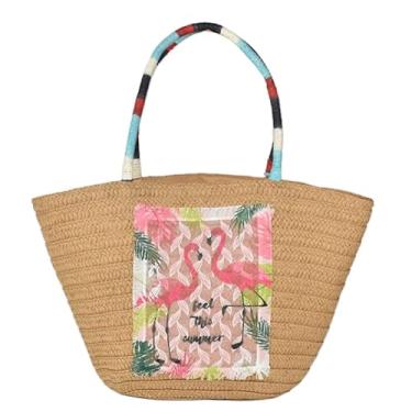 Imagem de Bolsa de praia de palha grande tecida à mão bolsa casual vintage de vime bolsa de ombro bolsa de ombro cesta de tecido bolsa de férias, A