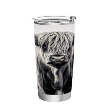Imagem de Blueangle Copo de 590 ml com tampa e canudo, copo térmico de aço inoxidável com isolamento a vácuo, caneca térmica de vaca de chifres longos para bebidas quentes e frias (113)