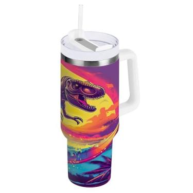 Imagem de xigua Copo vintage com estampa de dragão 1,134 g com tampa e canudo, aço inoxidável de vácuo duplo isolado garrafa de água esportiva suporte para copo de café de viagem à prova de vazamento para