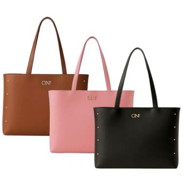 Imagem de Bolsa Feminina Sacola Grande Kit Com 3 Peças Universitária De Ombro (Preta-Caramelo-Rose)