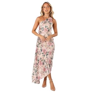 Imagem de Petal & Pup Vestido longo feminino Kleo de um ombro só, Rosa floral, PP
