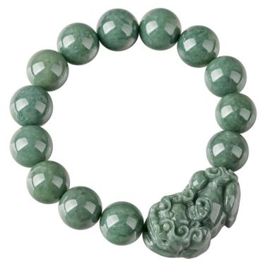 Imagem de Pulseira natural de jadeíta de grau A verde escuro Pi Xiu 13 mm, miçangas