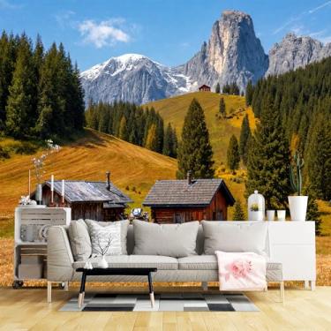 Imagem de Murais de parede de tamanho personalizado, cabanas de madeira rurais rurais rurais em tecido autoadesivo de parede (SEM PVC) Papel de parede grande removível para sala de estar, quarto, escritório