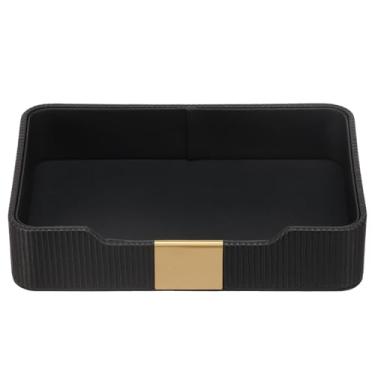 Imagem de KHZSPP Bandeja de couro PU, bandejas de armazenamento de mesa à prova de arranhões, bandeja decorativa para chaveiros, organizador de mesa de cabeceira para chaveiro, carteira, telefone (preto)